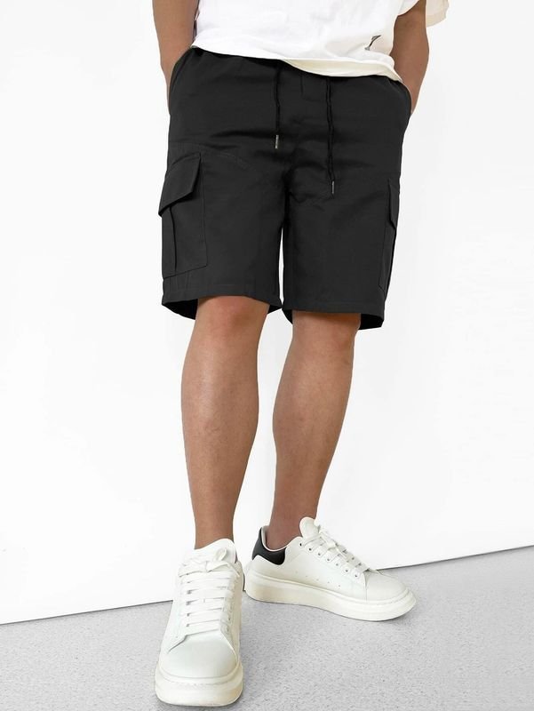 Men Summer Fashion Casual Solid Color Multi-Pocket Loose Cargo Shorts