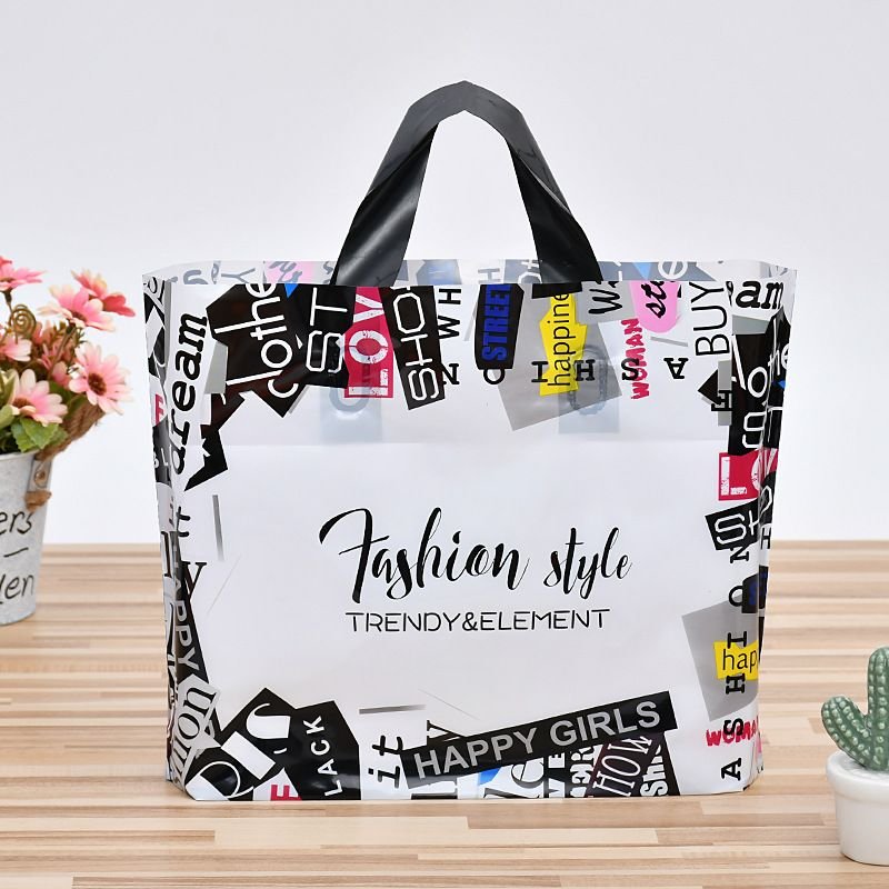 45*40*10 Fashion Simple Letter Printing Cosmetics Clothing Plastic Portable Shopping Bag 50-Bag