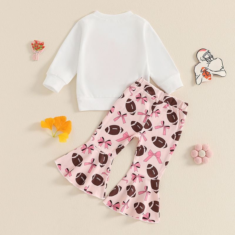 Kids Toddler Girls Casual Cute Alphabet Rugby Long Sleeve Sweatshirts Flare Trousers Sets