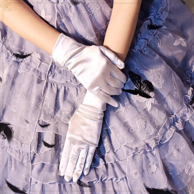 Women Vintage Dark Punk Gothic Lolita Satin Gloves