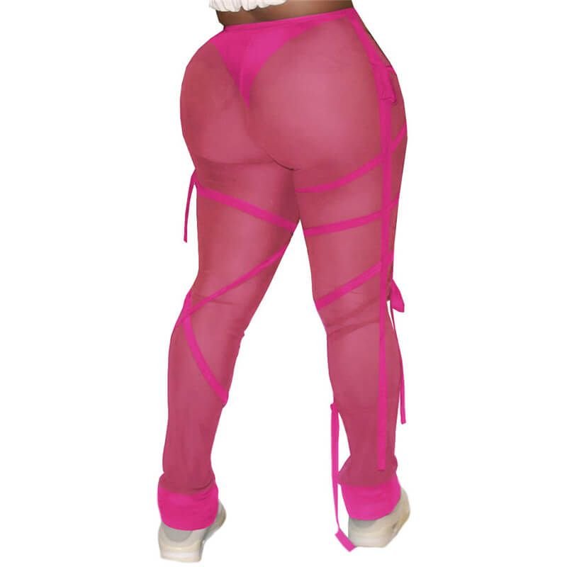 S-2XL Women Sexy See-through Mesh Bandage Leggings