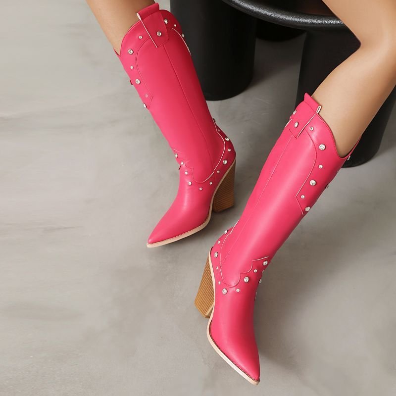 Women Fashion Pointed Rhinestone Elegant High Heel Boots