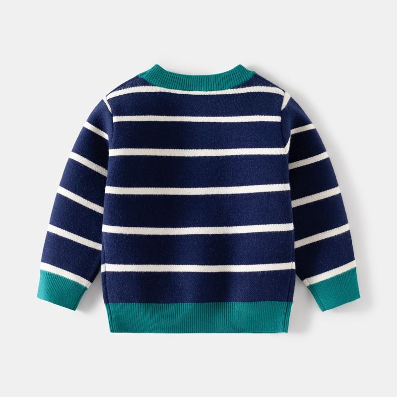 Kids Toddler Boys Casual Cute Stripe Long Sleeve Round Neck Knitwear Sweater