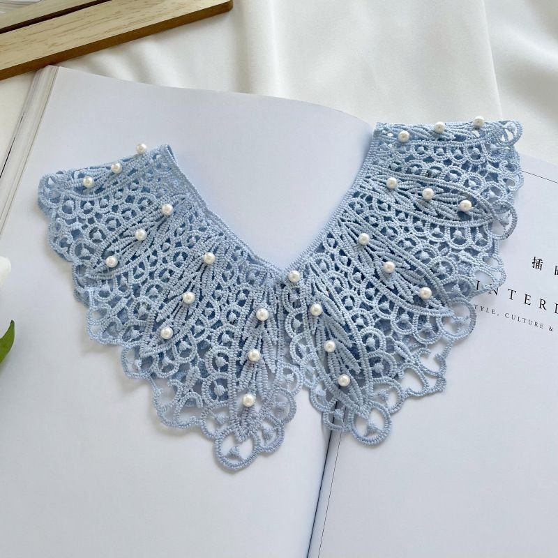 Women Fashion Pearl Lace Shawl Hollow Fake Collar