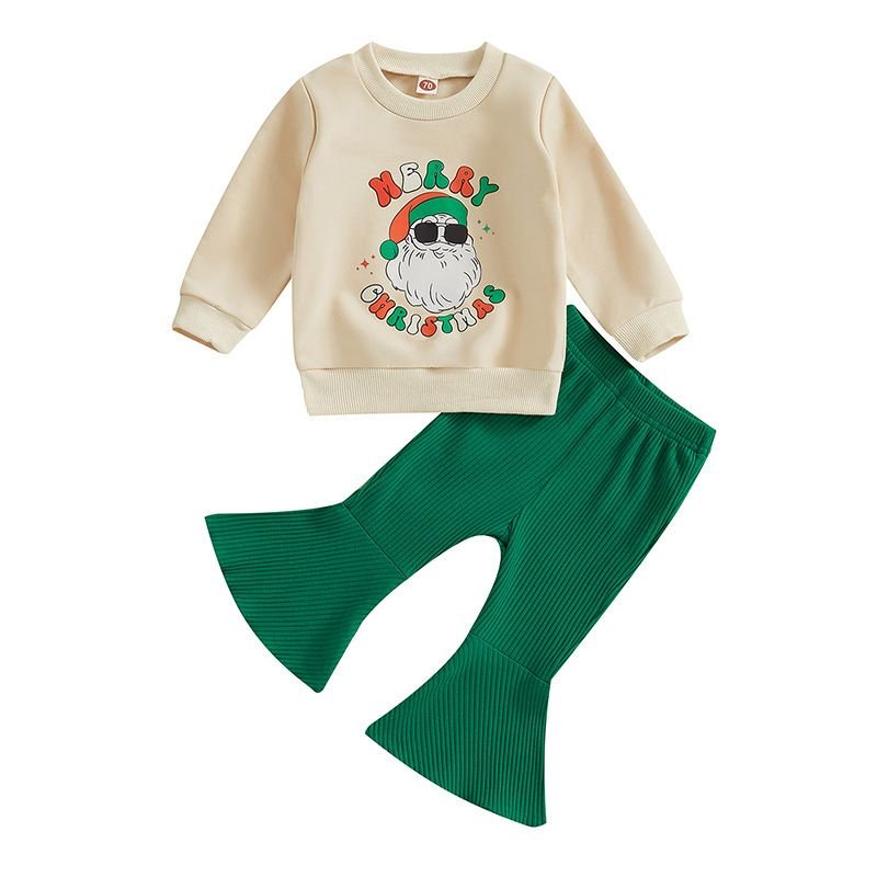 Kids Baby Girls Cute Party Christmas Elderly Long Sleeve Sweatshirts Flare Trousers Sets