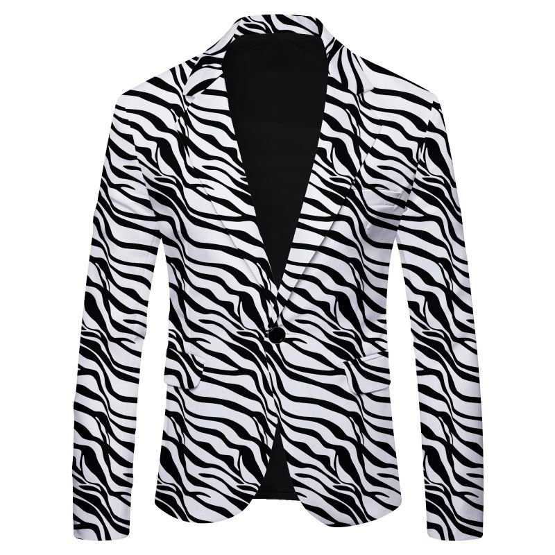 Men Spring Autumn Fashion Casual Party Stripe Zebra Leopard Print Long Sleeve Lapel Suit Coat