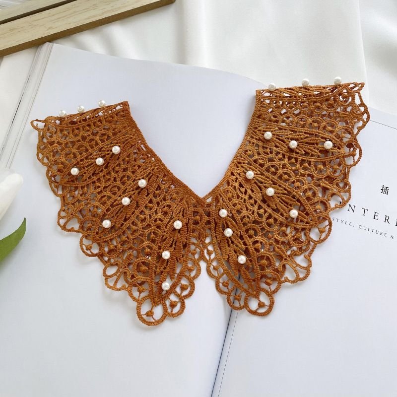 Women Fashion Pearl Lace Shawl Hollow Fake Collar