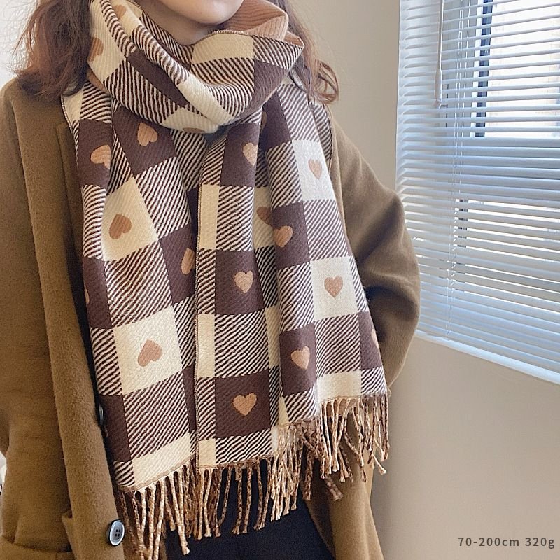 Autumn Winter Women Fashion Plaid Tassel Imitation Cashmere Warm Scarf