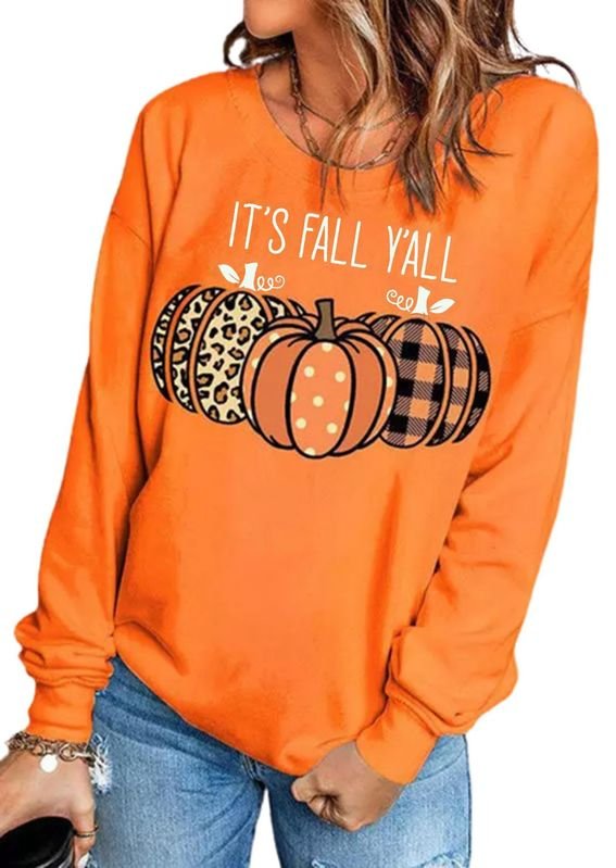 Thanksgiving Women Fashion Pumpkin Crewneck Long Sleeve Sweatshirt