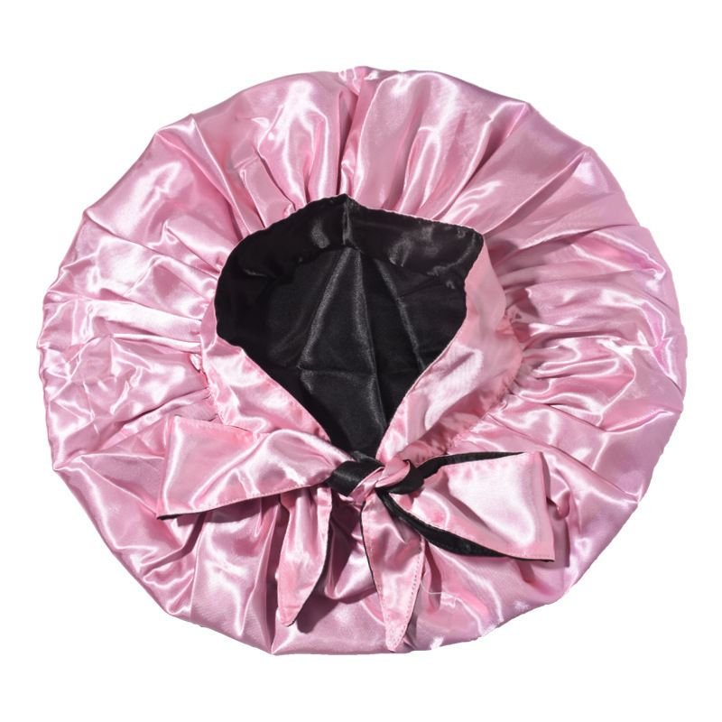 Ribbon Double-Layer Satin Round Cap Strap Adult Shower Cap