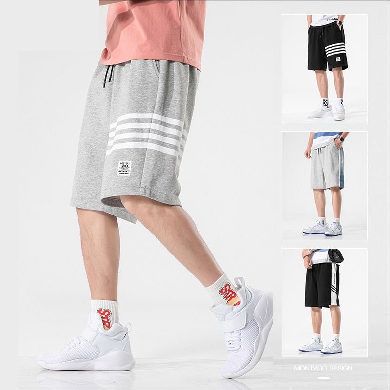 Men Casual Striped Print Tethered Mid Waist Loose Shorts