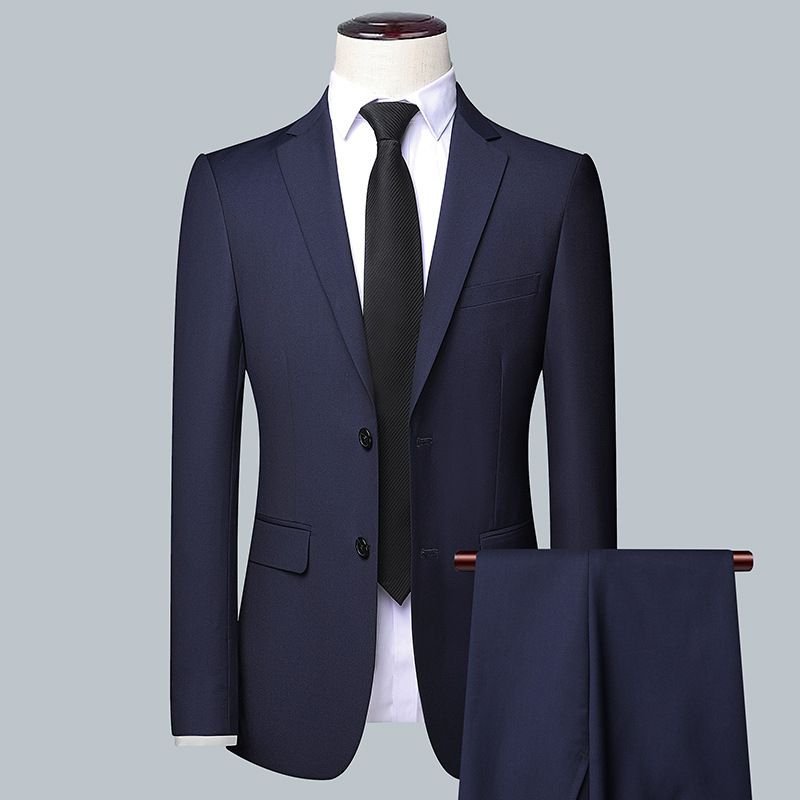 Men Fashion Business Office Solid Color Long Sleeve Lapel Suit Pants Plus Size Sets