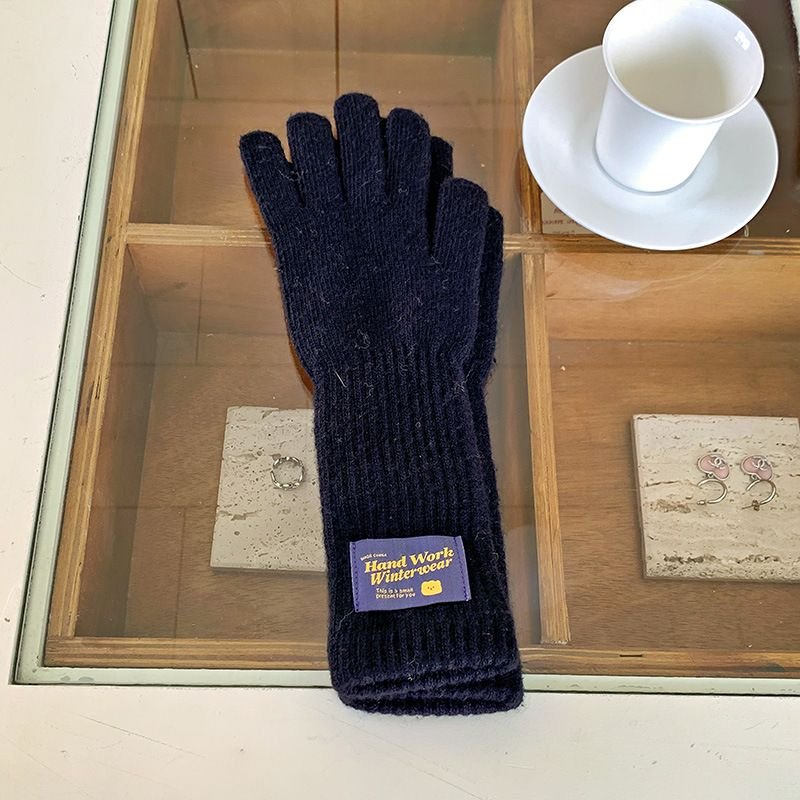 Autumn Winter Women Fashion Solid Color Thickened Warm Touch Screen Knitted Wool Gloves