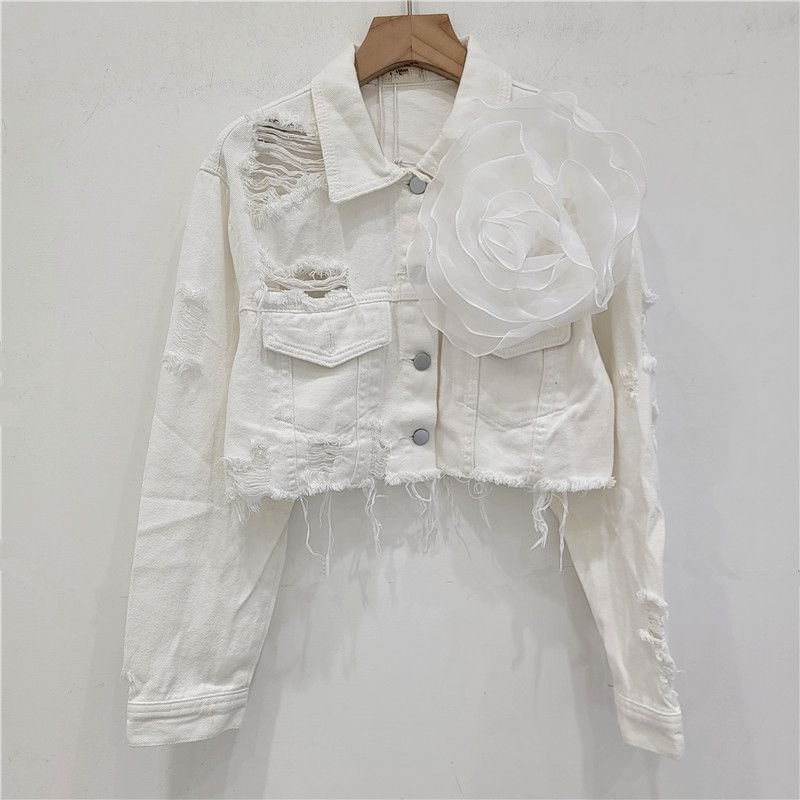 Fashion Creative Three-Dimensional Floral Personality Hole Denim Coat