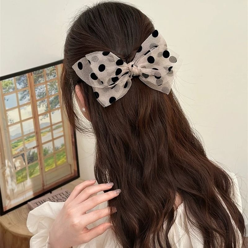 Women Fashion Mesh Dot Bow Spring Clip