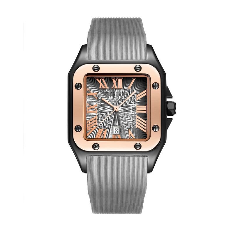 Simple Fashion Retro Roman Numerals Square Calendar Quartz Silicone Watch