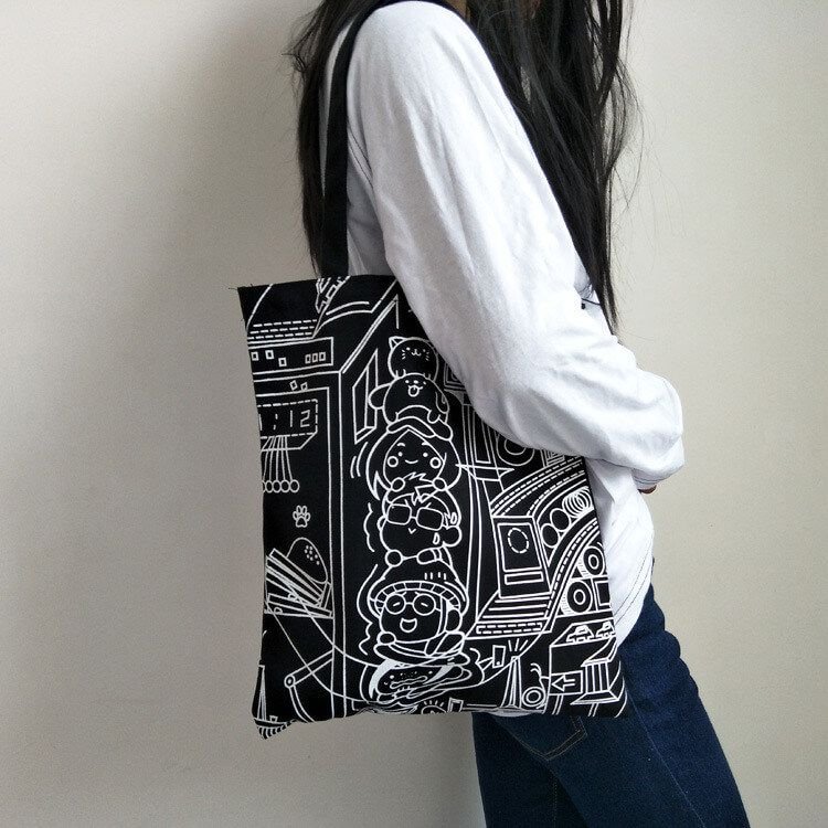 Women Fashion Cartoon Print Canvas Shoulder Bag