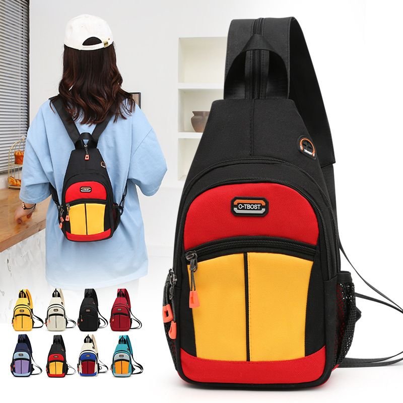 Casual Color Blocking Men Women Zipper Outdoor Travel Chest Bag Backpack