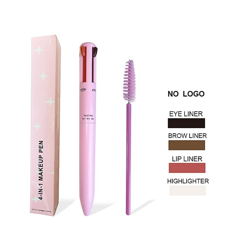 OEM Women Simple Four Color Lip Line High Gloss Eyeliner Eyebrow Pencil 4 In 1 Makeup Pen