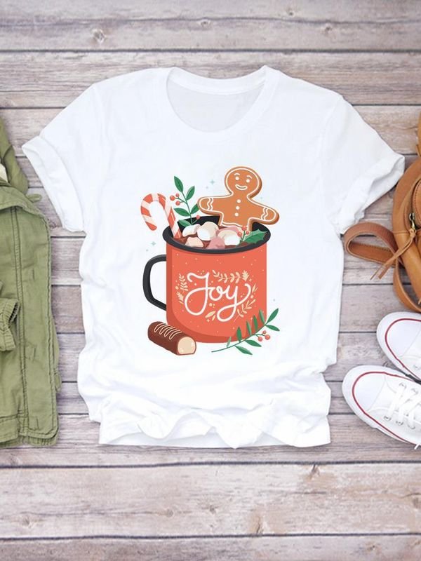 Happy Christmas Simple Loose Cute Women Short-Sleeved T-Shirt