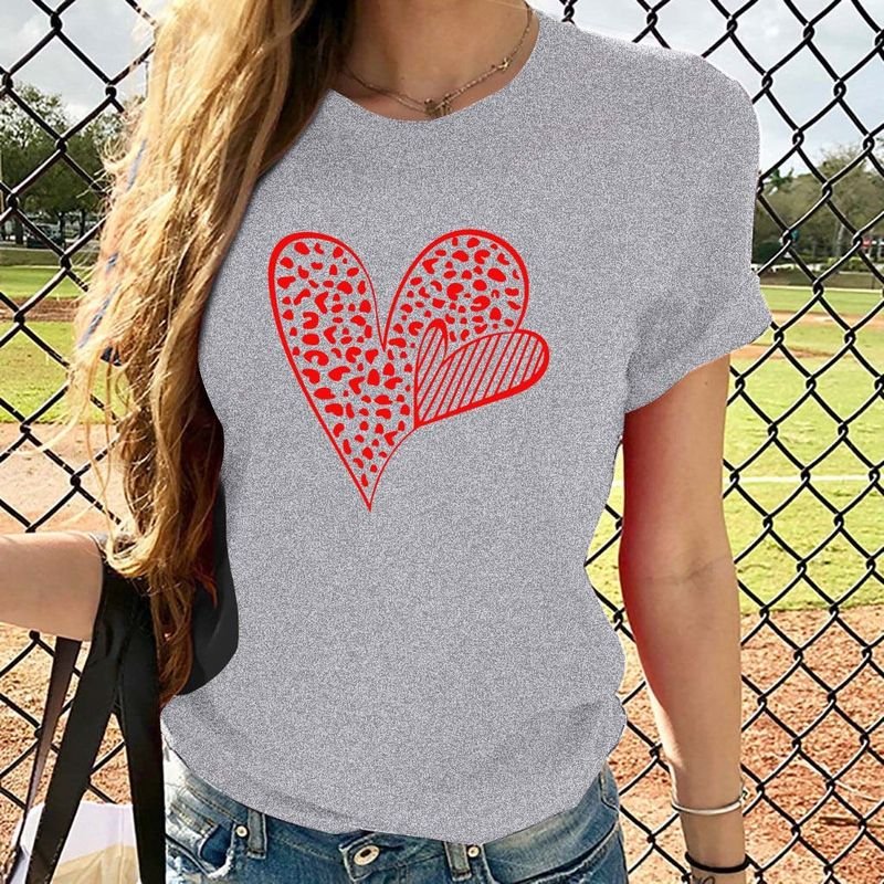 Women Plus Size Hear Print Cute Plus Size Short-Sleeved T-Shirt