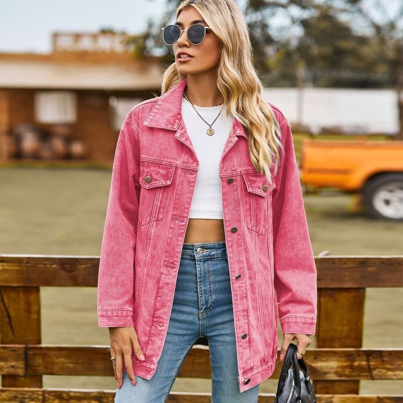 Women Fashion Retro Loose Button Long Sleeve Denim Jacket