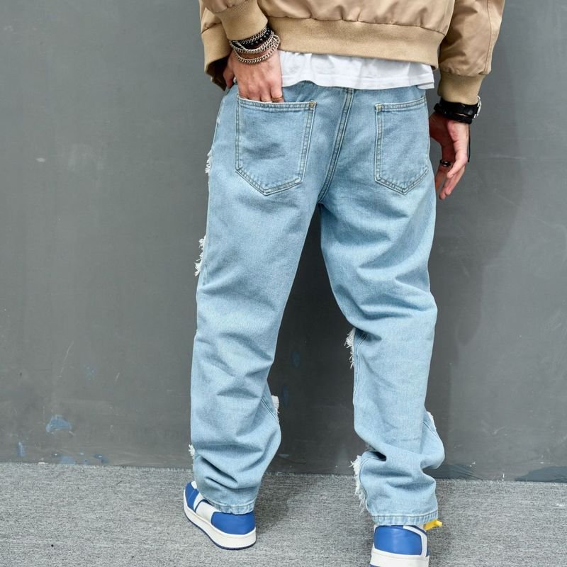 Men Fashion Casual Loose Street Tide Ripped Jeans