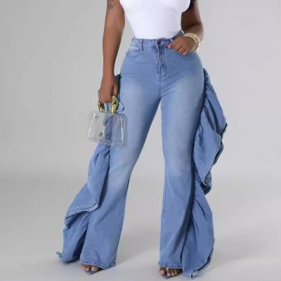 Women Fashion Creative Ruffle Design Stretch Jeans