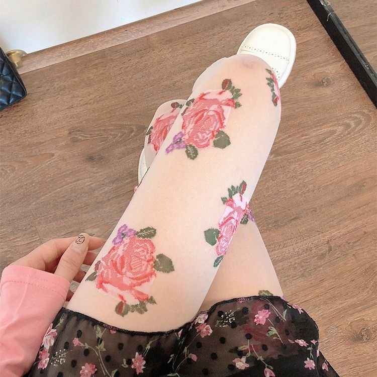 Women Fashion Sexy Floral Embroidered Anti-Hook Silk Pantyhose