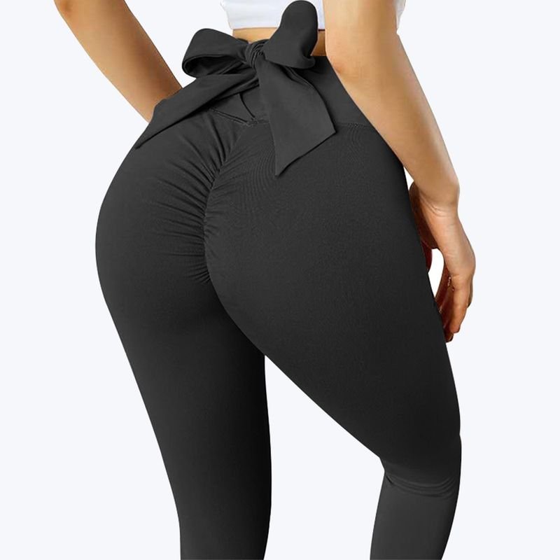 Women Fashion Yoga Solid Color Bow Sports Leggings