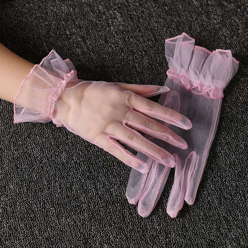 Women Transparent Thin Mesh Short Solid Color Party Wedding Gloves