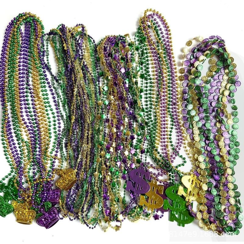 Mardi Gras Carnival Colored Beads Clover Necklace