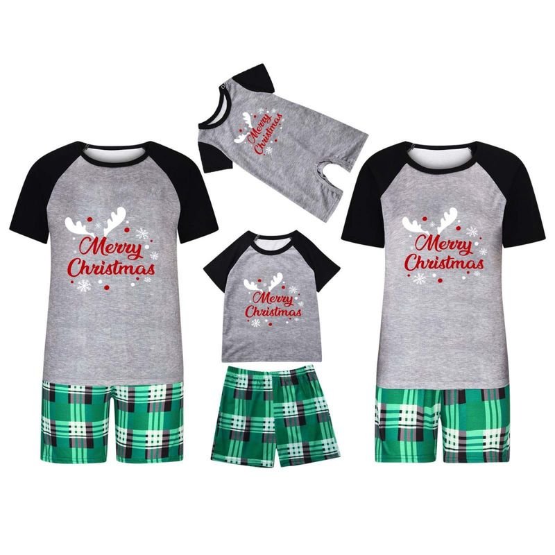 Simple Cartoon Christmas Tree Santa Claus Print Round Neck Short Sleeve Top Shorts Home Parent-Child Pajamas Set