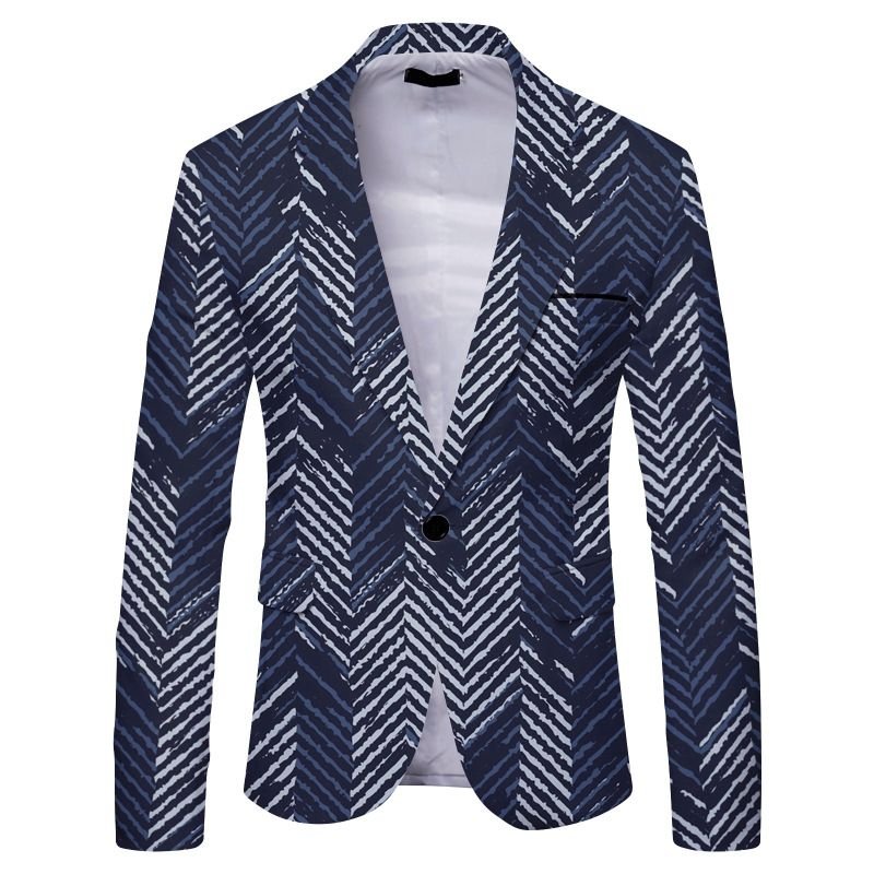 Men Spring Autumn Fashion Casual Party Stripe Print Long Sleeve Lapel Suit Coat