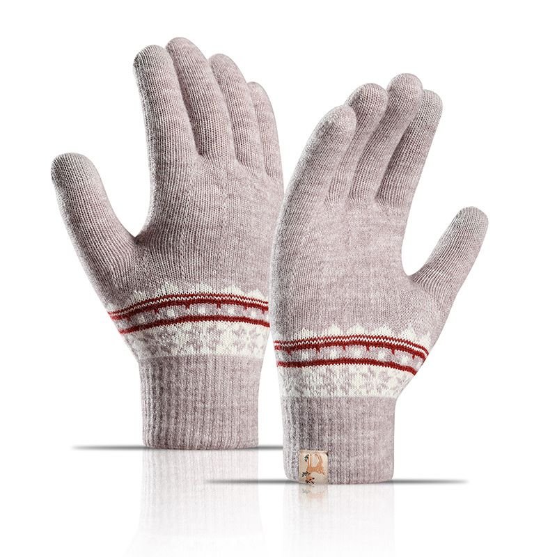 Autumn Winter Women Fashion Thickened Warm Knitted Jacquard Touch Screen Gloves