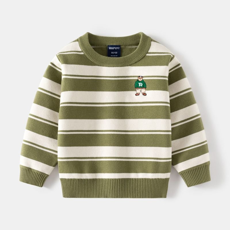 Kids Toddler Boys Casual Cute Stripe Long Sleeve Round Neck Knitwear Sweater