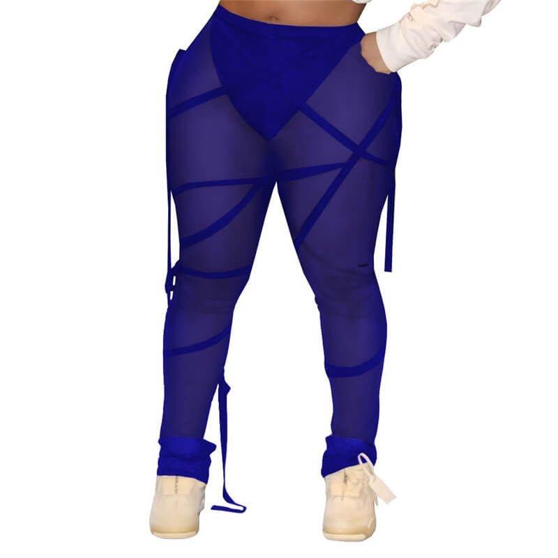 S-2XL Women Sexy See-through Mesh Bandage Leggings