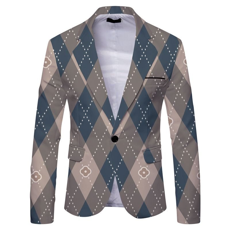 Men Spring Autumn Fashion Casual Party Stripe Print Long Sleeve Lapel Suit Coat