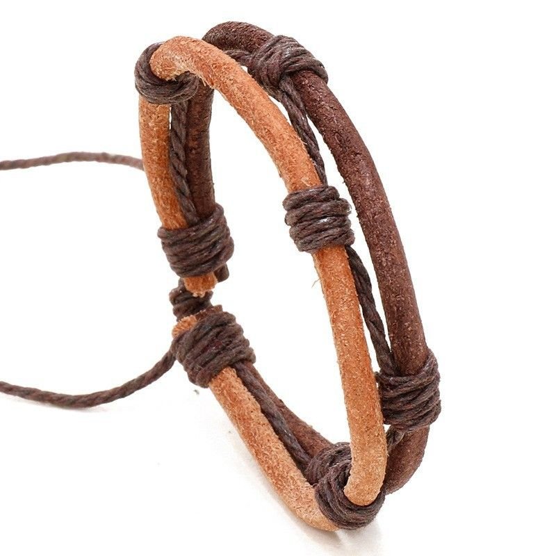 Men Fashion Casual Vintage DIY Woven Multi-Layer Cowhide Bracelet