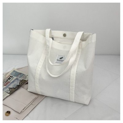 Women Fashionable Simple Solid Color Large Capacity Canvas Tote Bag