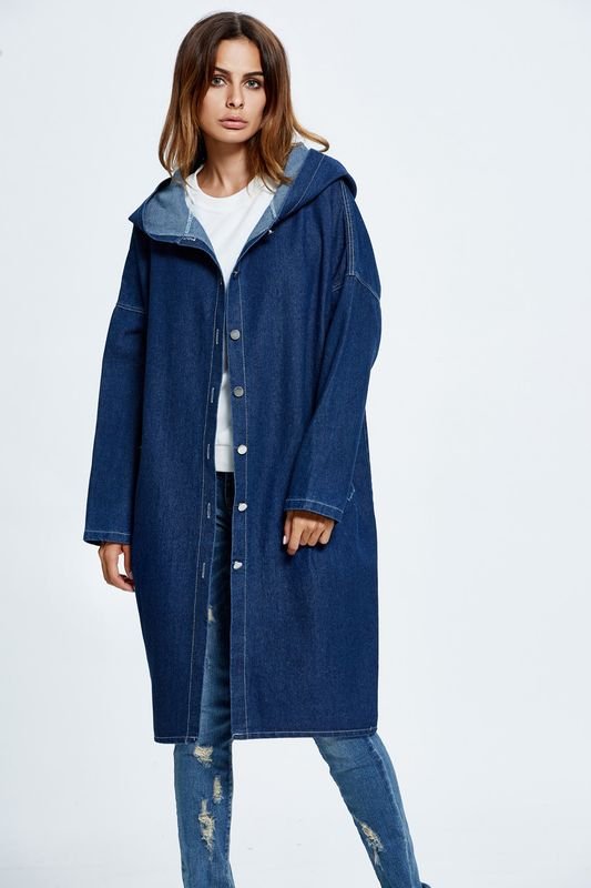 Women Fashion Loose Hooded Denim Coat