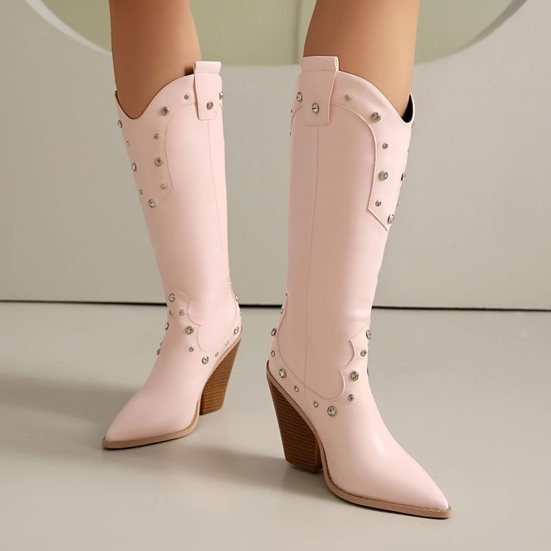 Women Fashion Pointed Rhinestone Elegant High Heel Boots