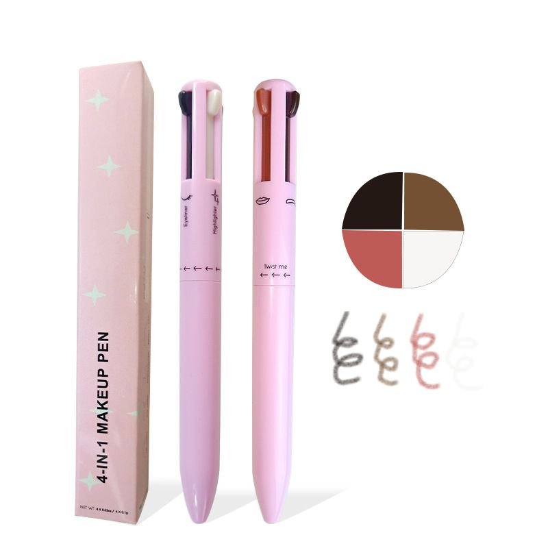 OEM Women Simple Four Color Lip Line High Gloss Eyeliner Eyebrow Pencil 4 In 1 Makeup Pen