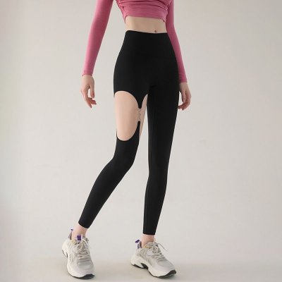 Women Sexy Metal Buckle Cutout Sports Leggings