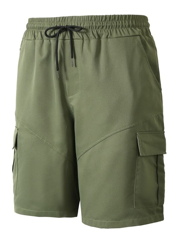 Men Summer Fashion Casual Solid Color Multi-Pocket Loose Cargo Shorts