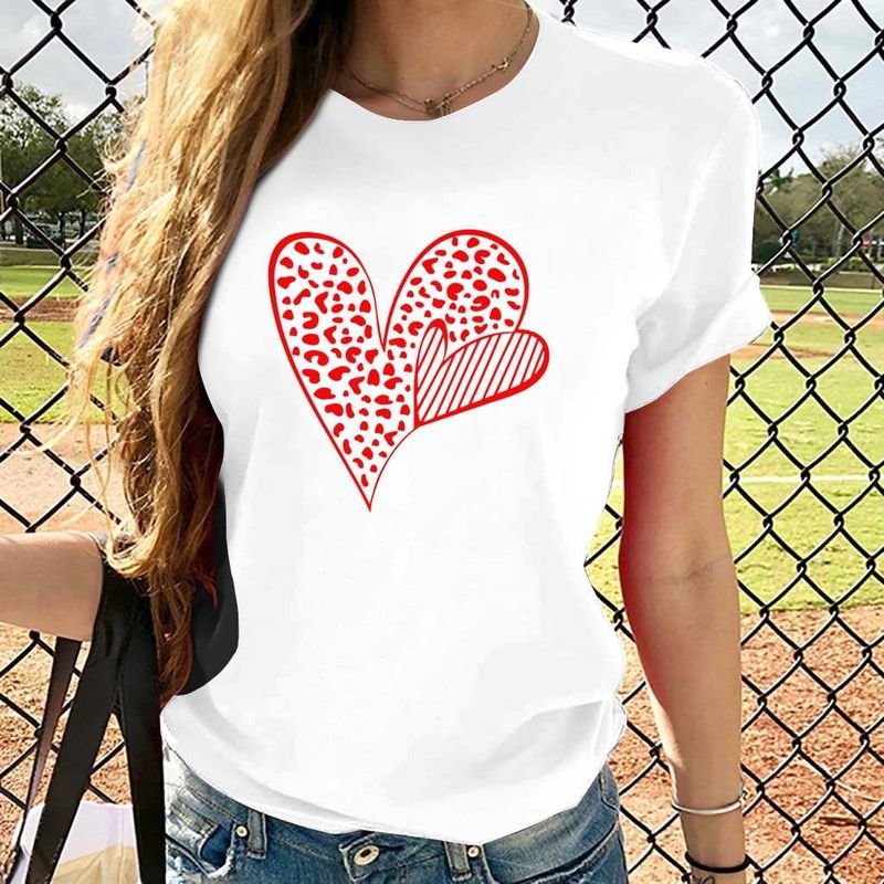 Women Plus Size Hear Print Cute Plus Size Short-Sleeved T-Shirt