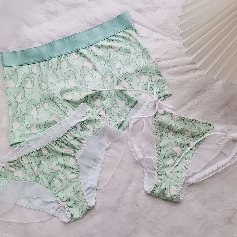 Cartoon Cute Bear Lace Semi-Transparent Couple Underwear