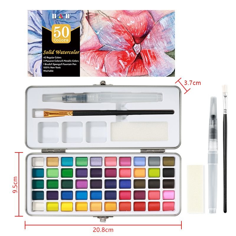 50 Colors Solid Watercolor Pigment Pearlescent Iron Box Art Pigment Set