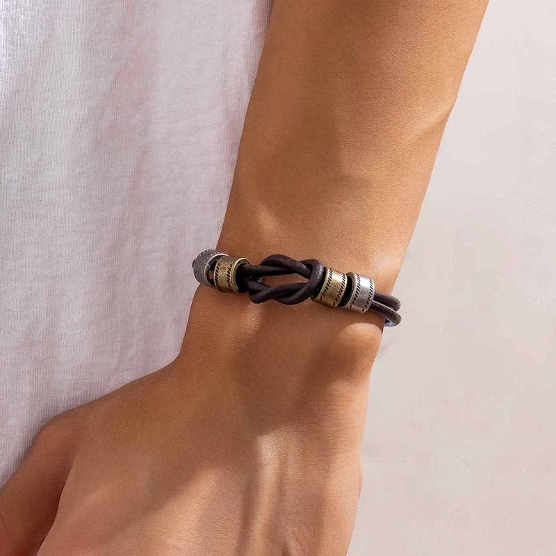 Men Fashion Casual Vintage Leather Ring Bracelet