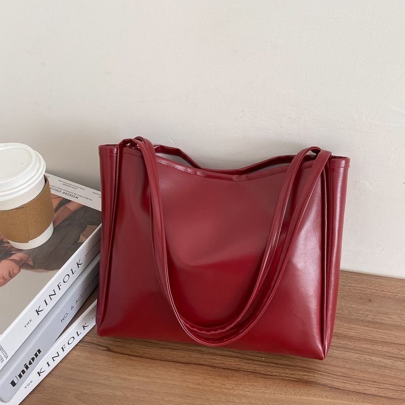 Women Fashionable Simple Solid Color Large Capacity PU Tote Bag